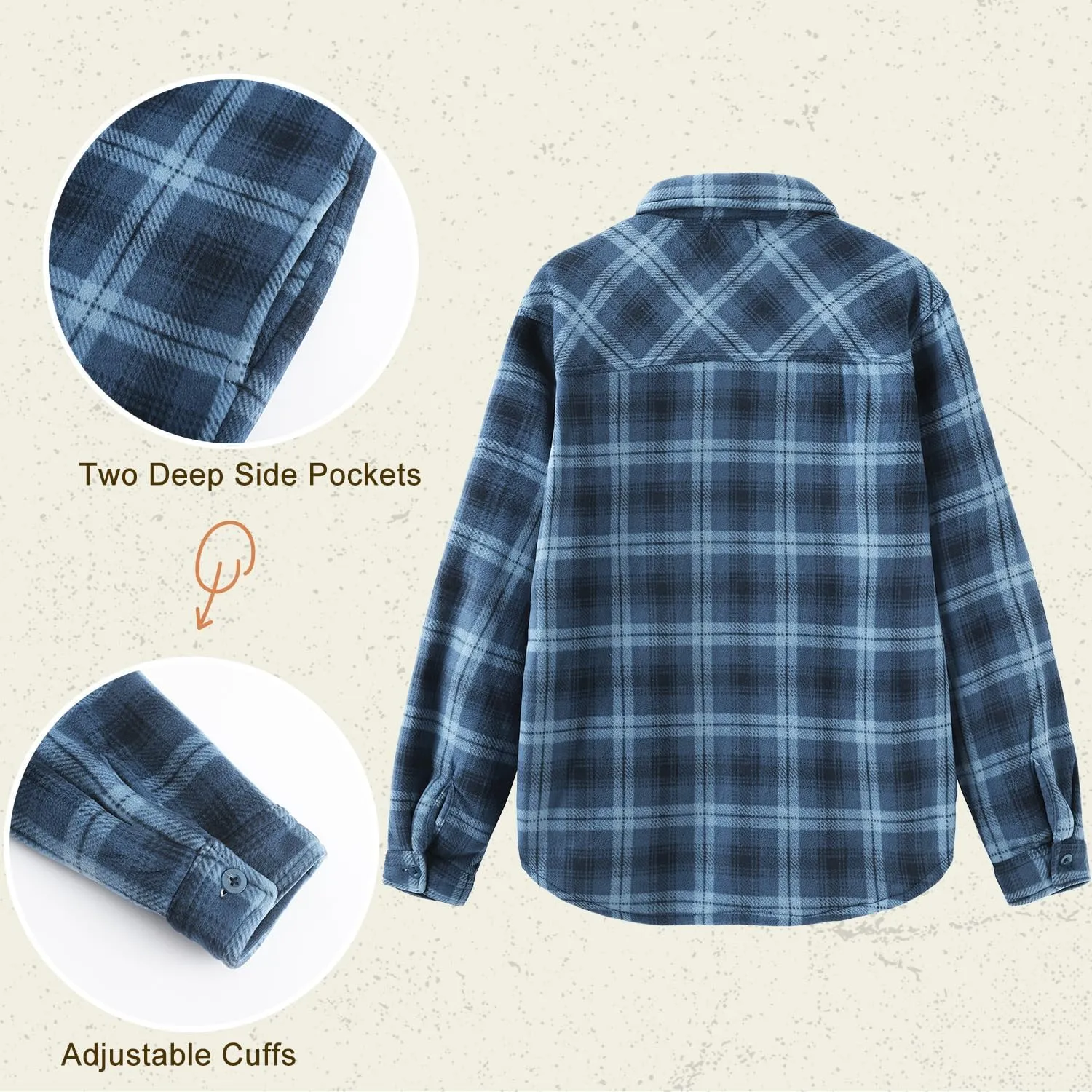 HODOSPORTS Plaid Heavyweight Mens Flannel Jacket Sherpa Lined Thick Fleece Flannel Shirts Long Sleeve Bottom Down