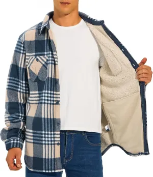 HODOSPORTS Plaid Heavyweight Mens Flannel Jacket Sherpa Lined Thick Fleece Flannel Shirts Long Sleeve Bottom Down