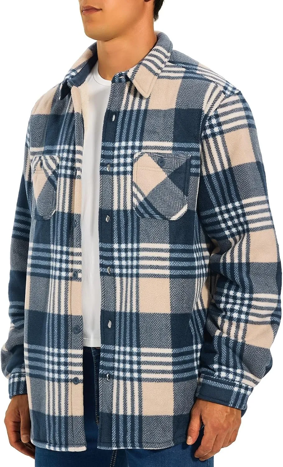HODOSPORTS Plaid Heavyweight Mens Flannel Jacket Sherpa Lined Thick Fleece Flannel Shirts Long Sleeve Bottom Down