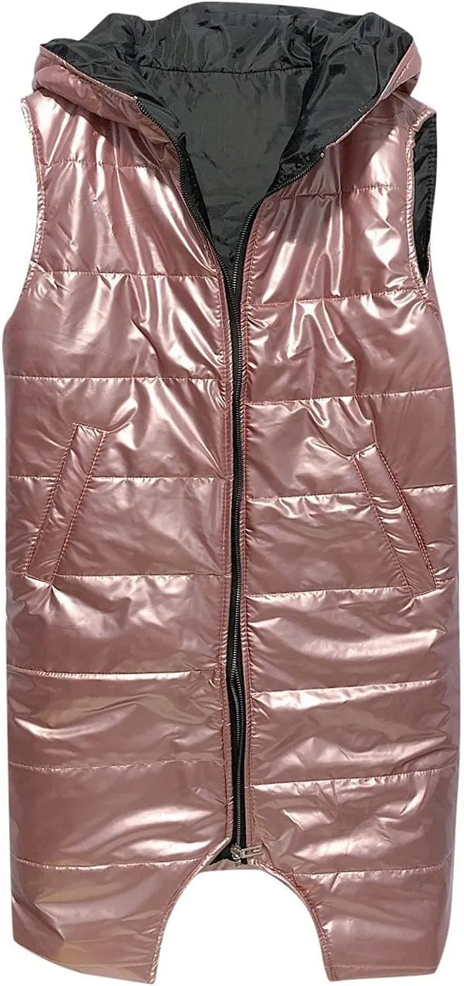 Hooded Puffer Vest For Women Down Jacket Coat Casual Fashion Winter Cotton Padded Long Waistcoat