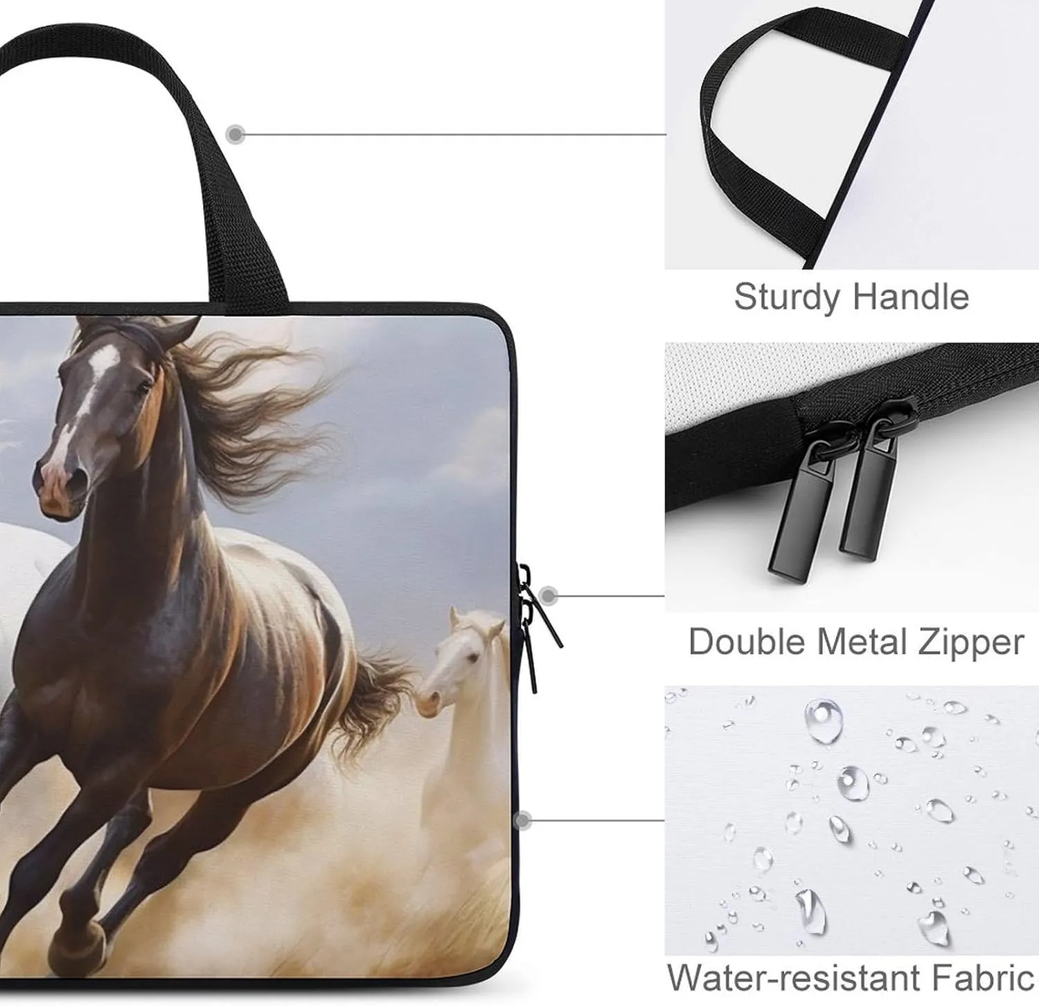 Horses Running Art Laptop Bag Durable Laptop Sleeve Water-Resistant Notebook Bag for Computer Or Tablet