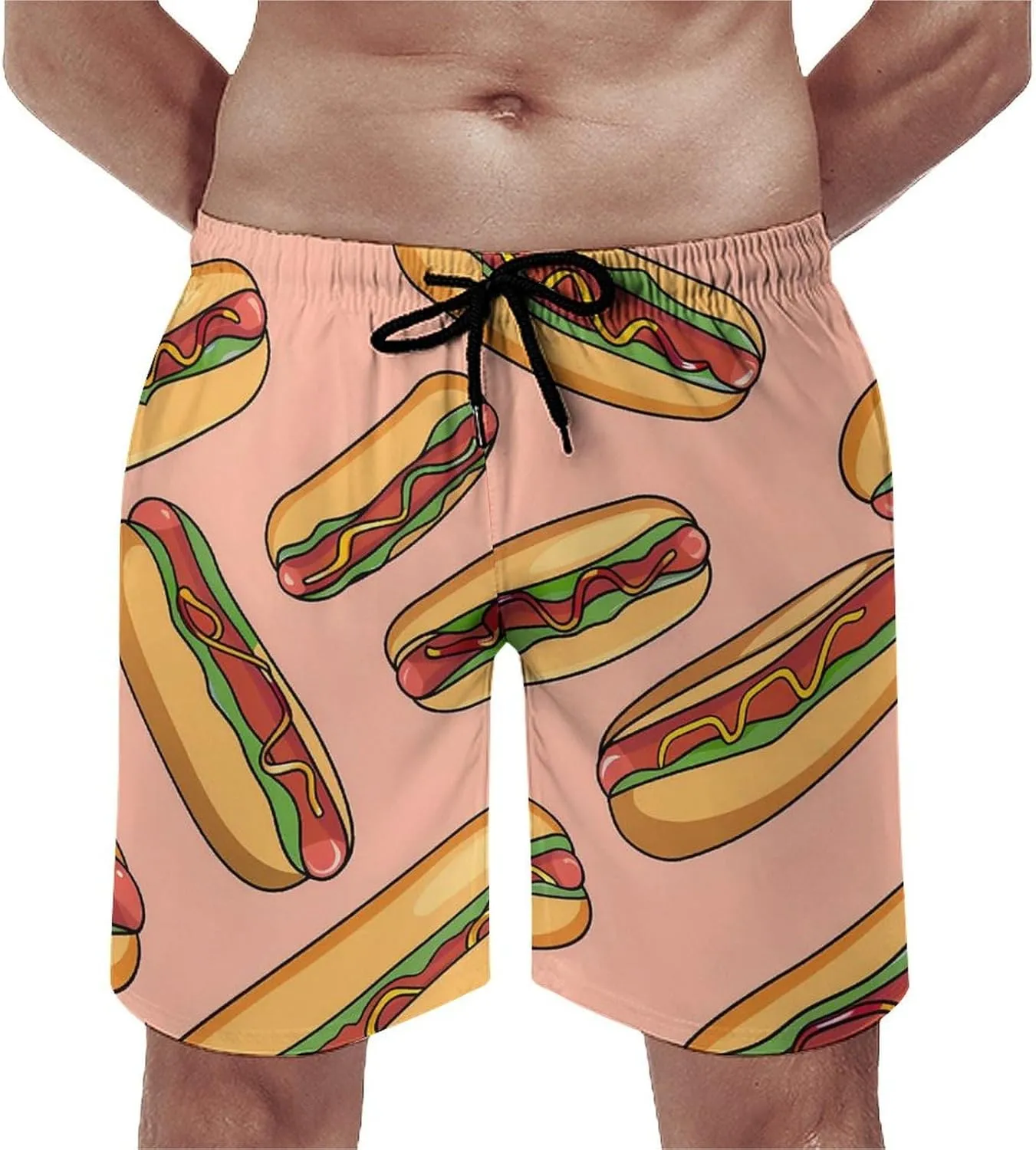 Hot Dogs with Wheat Buns Men's Swim Trunks Quick Dry Board Shorts Breathable Summer Beach Shorts Bathing Suits