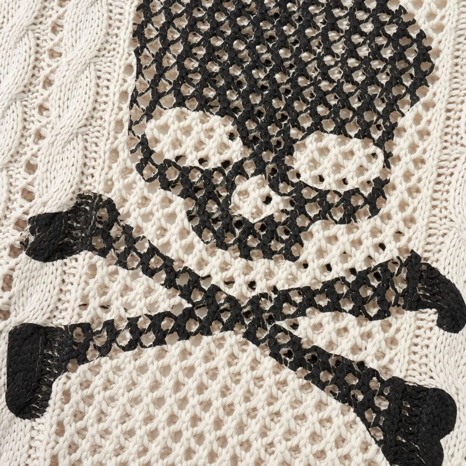 HOXIJIA Women Long Sleeve Sweaters Hollow Out Loose Round Neck Off Shoulder Crochet Cutout Fishnet Pullover Knitwear