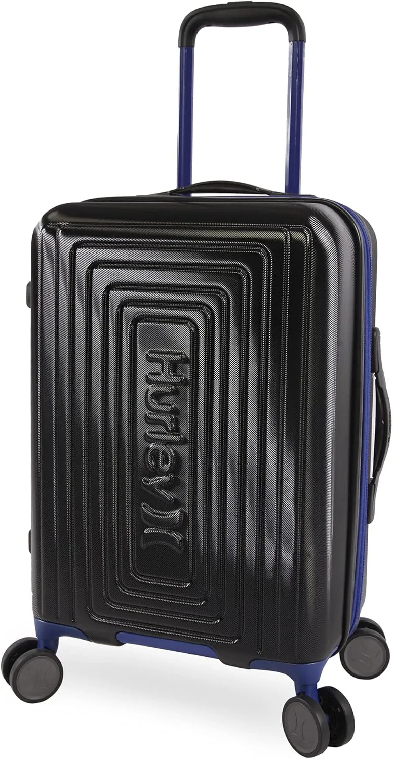 Hurley Suki Hardside Spinner Luggage, Black/Blue, 21" Carry On