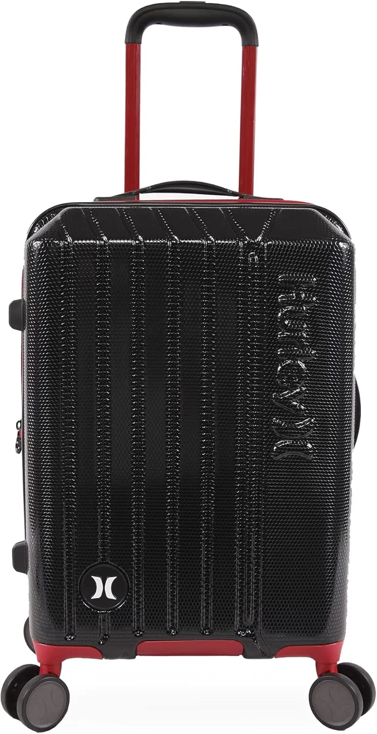 Hurley Swiper Hardside Spinner Luggage, Black/Red, Carry-On 21-Inch