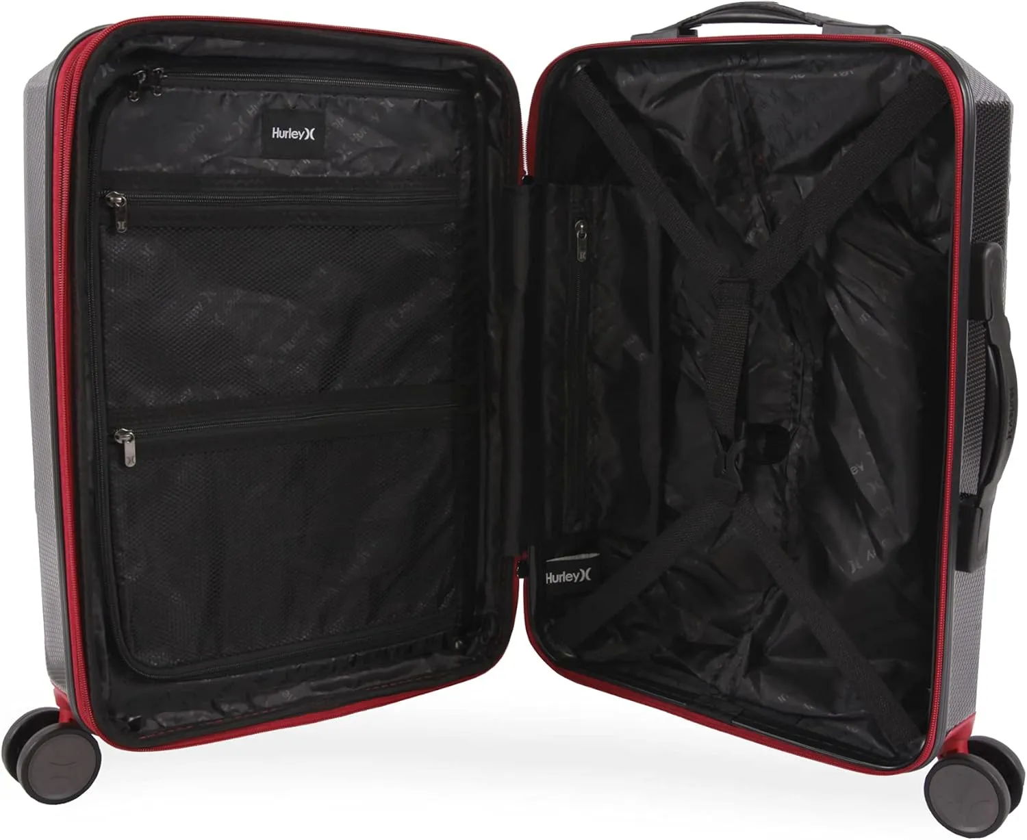 Hurley Swiper Hardside Spinner Luggage, Black/Red, Carry-On 21-Inch