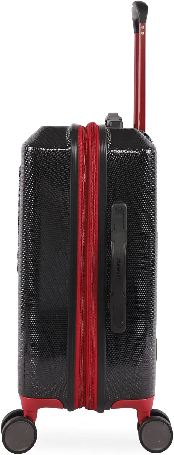 Hurley Swiper Hardside Spinner Luggage, Black/Red, Carry-On 21-Inch