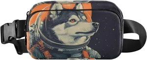 Husky Astronaut Fanny Pack Water Resistant, Women Men Waist Pack Sling Bag Purse for Travel Hiking