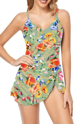 Husmeu Women's One Piece Swimdress Swimsuits for Women Tummy Control Swimwear Dress Slimming Plus Size Bathing Suits
