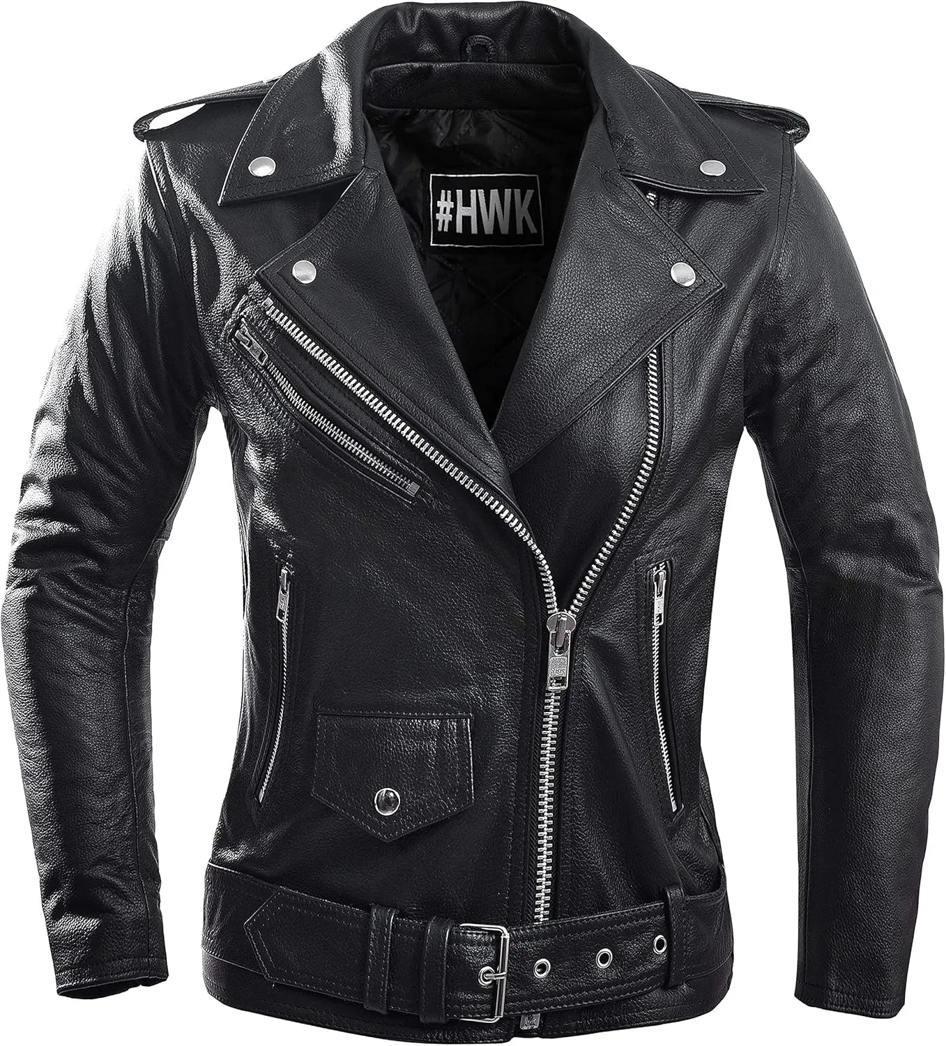 HWK Brando Leather Motorcycle Jacket for Women, Genuine Leather Jacket for Weather & Water Resistant Motorbike Riding