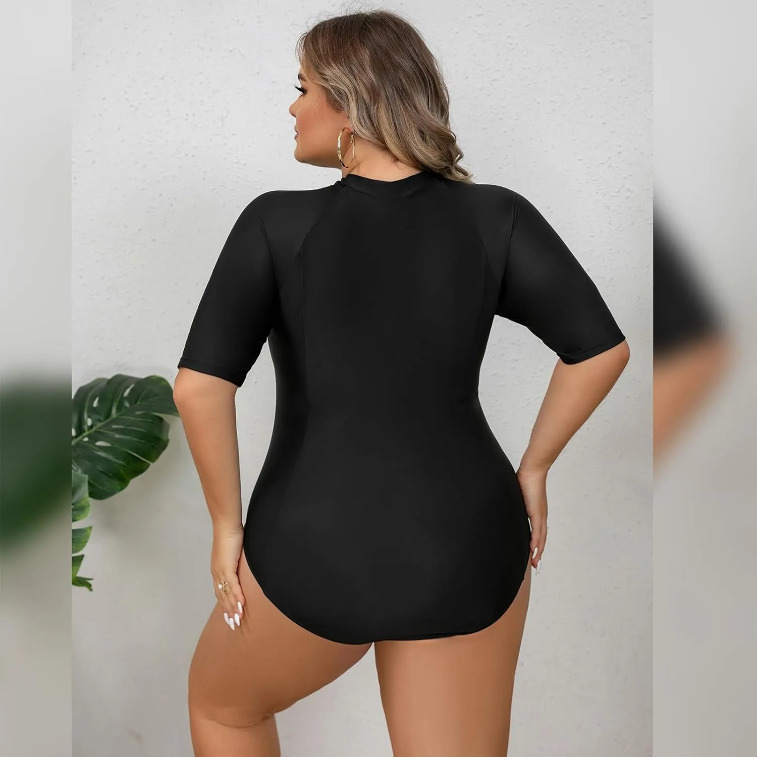 IKADEX Women Plus Size Rush Guard Zipper Swimwear Modest One-Piece Swimsuit Surfing Bathing Suit