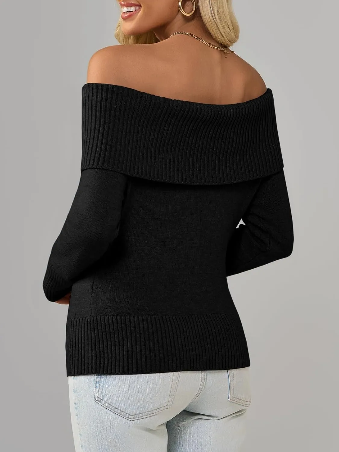 Imily Bela Womens Off The Shoulder Sweaters Casual Long Sleeve Ribbed Knit Slim Fit Y2K Going Out Pullover Tops