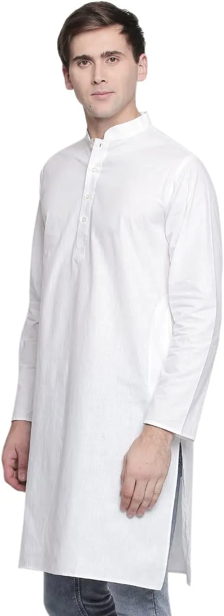 In-Sattva Men's Indian Classic Banded Collar Pure Cotton Long Kurta Tunic