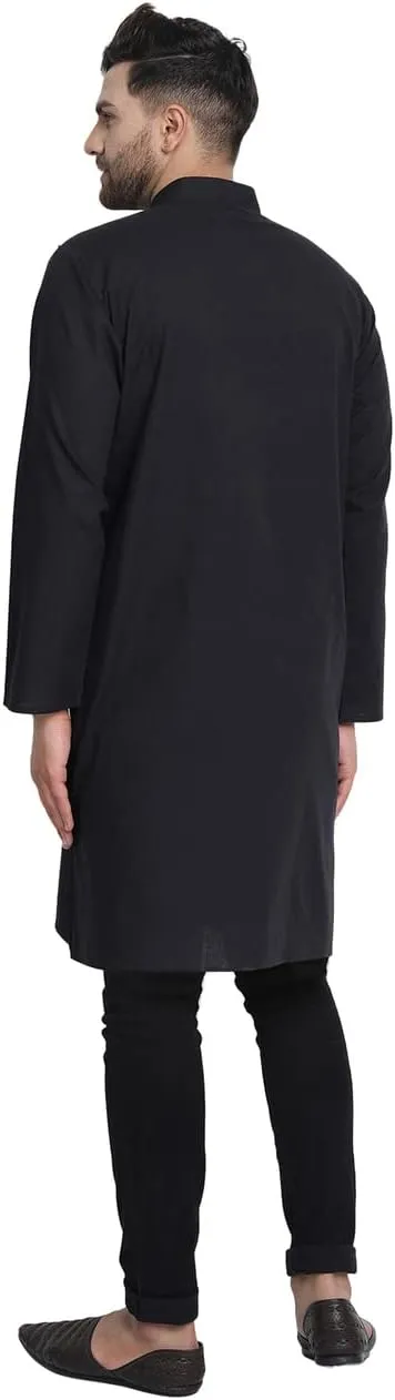 In-Sattva Men's Indian Classic Banded Collar Pure Cotton Long Kurta Tunic