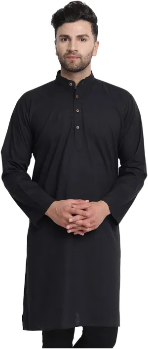 In-Sattva Men's Indian Classic Banded Collar Pure Cotton Long Kurta Tunic