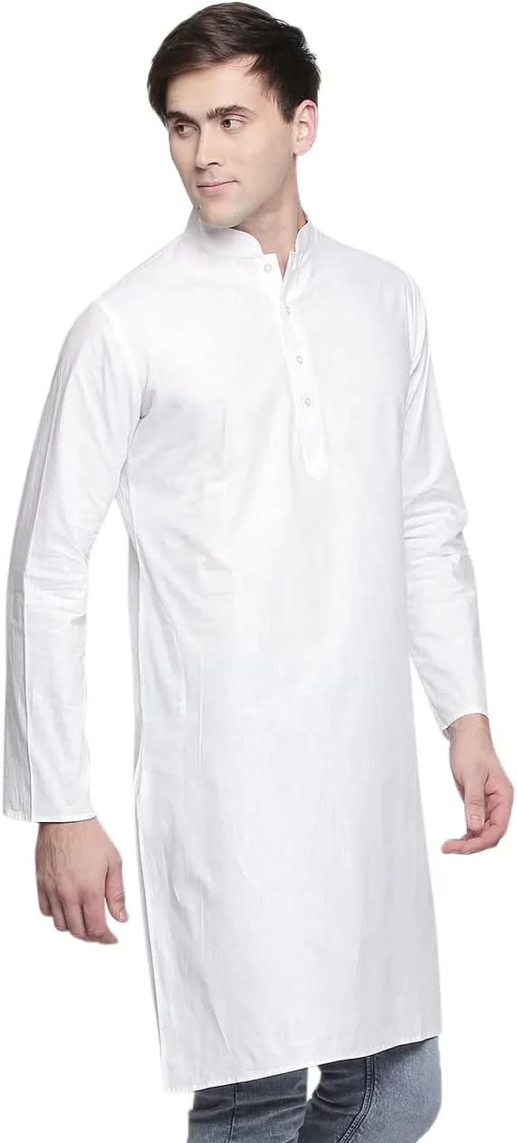 In-Sattva Men's Indian Classic Banded Collar Pure Cotton Long Kurta Tunic