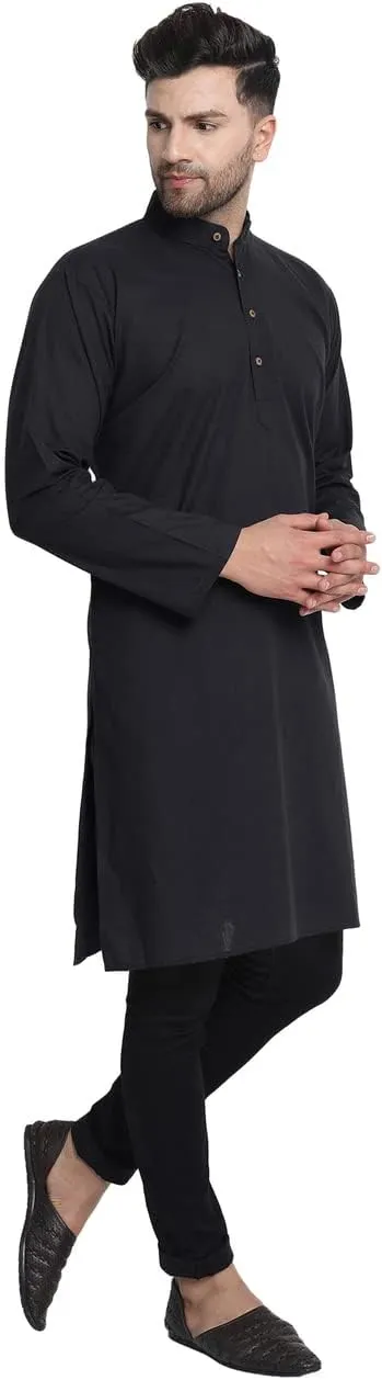 In-Sattva Men's Indian Classic Banded Collar Pure Cotton Long Kurta Tunic