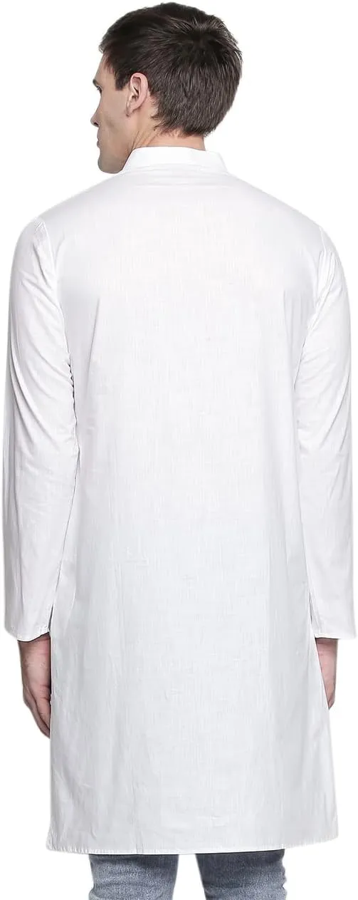 In-Sattva Men's Indian Classic Banded Collar Pure Cotton Long Kurta Tunic