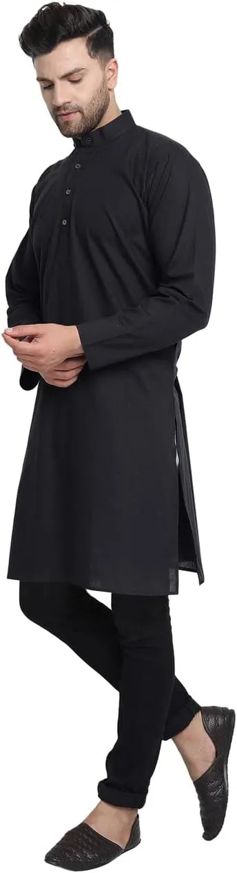 In-Sattva Men's Indian Classic Banded Collar Pure Cotton Long Kurta Tunic