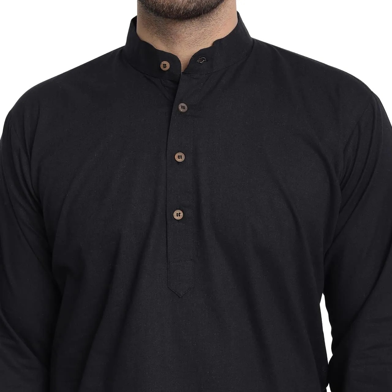 In-Sattva Men's Indian Classic Banded Collar Pure Cotton Long Kurta Tunic