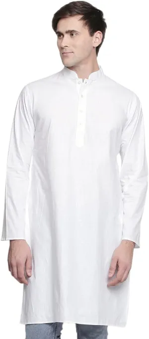 In-Sattva Men's Indian Classic Banded Collar Pure Cotton Long Kurta Tunic