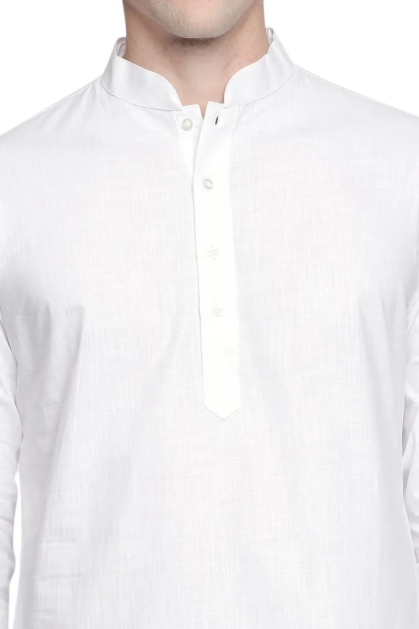 In-Sattva Men's Indian Classic Banded Collar Pure Cotton Long Kurta Tunic