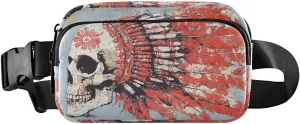 Indian Skull Fanny Pack Water Resistant, Women Men Waist Pack Sling Bag Purse for Travel Hiking