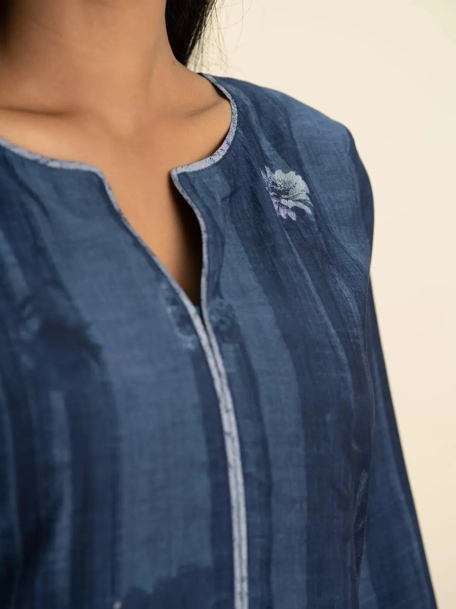 Indigo Printed Rayon Straight Kurta With Trousers