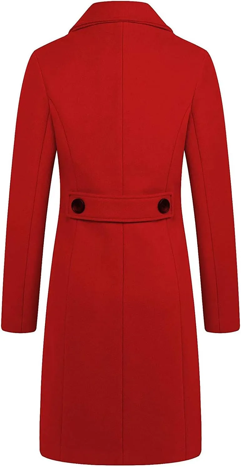 Itemnew ebossy Women's Elegant Notched Lapel Double Breasted Knee Length Woolen Coat Jacket