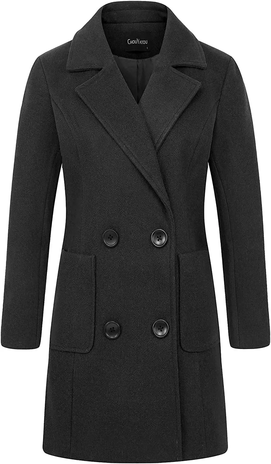 Itemnew ebossy Women's Elegant Notched Lapel Double Breasted Knee Length Woolen Coat Jacket