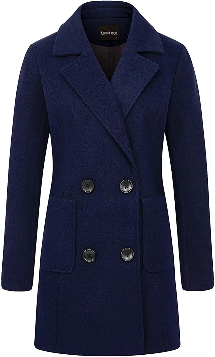 Itemnew ebossy Women's Elegant Notched Lapel Double Breasted Knee Length Woolen Coat Jacket
