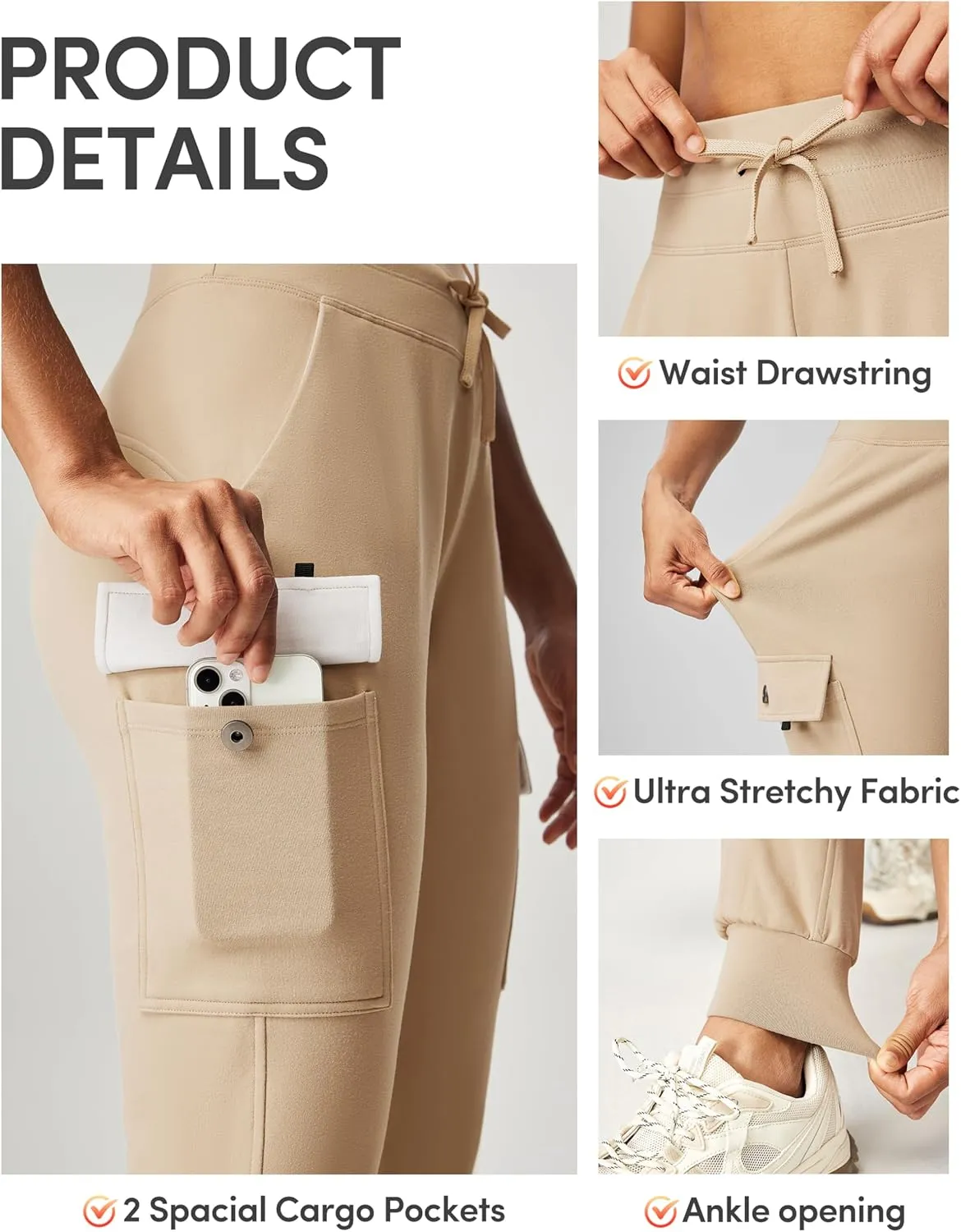 IUGA Women's Fleece Lined Pants Water Resistant Hiking Joggers High Waist Thermal Cargo Sweatpants for Women