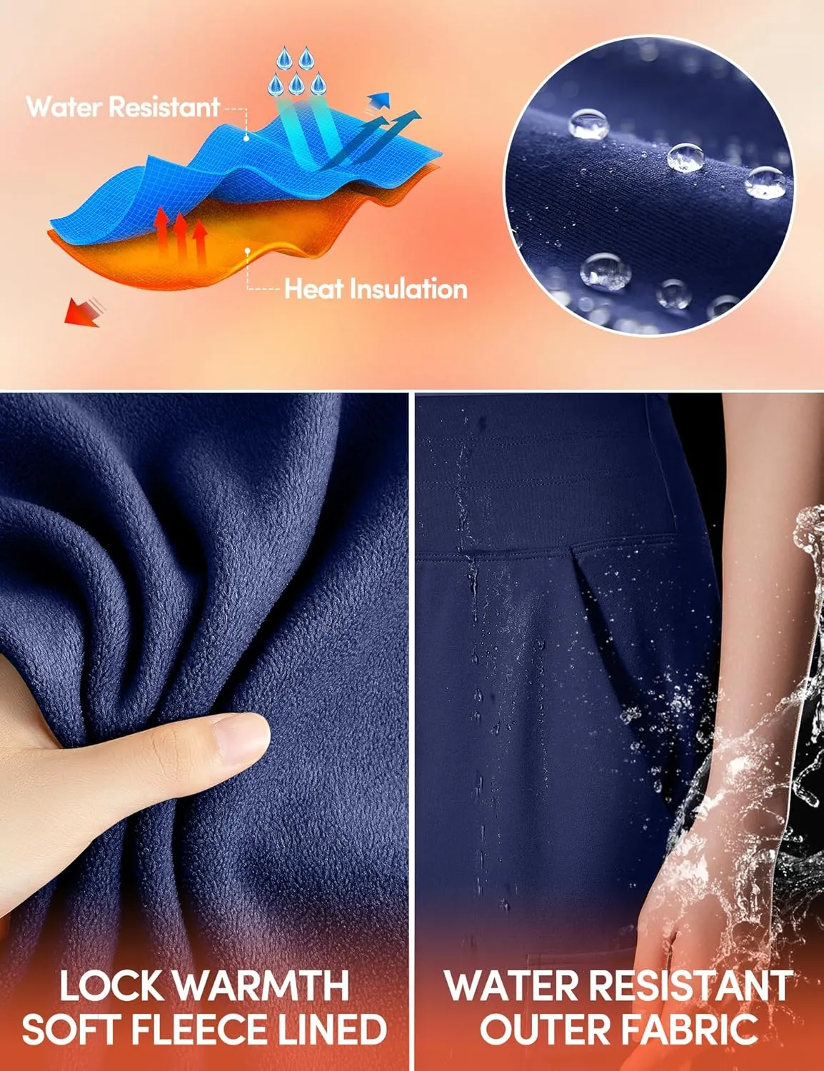 IUGA Women's Fleece Lined Pants Water Resistant Hiking Joggers High Waist Thermal Cargo Sweatpants for Women