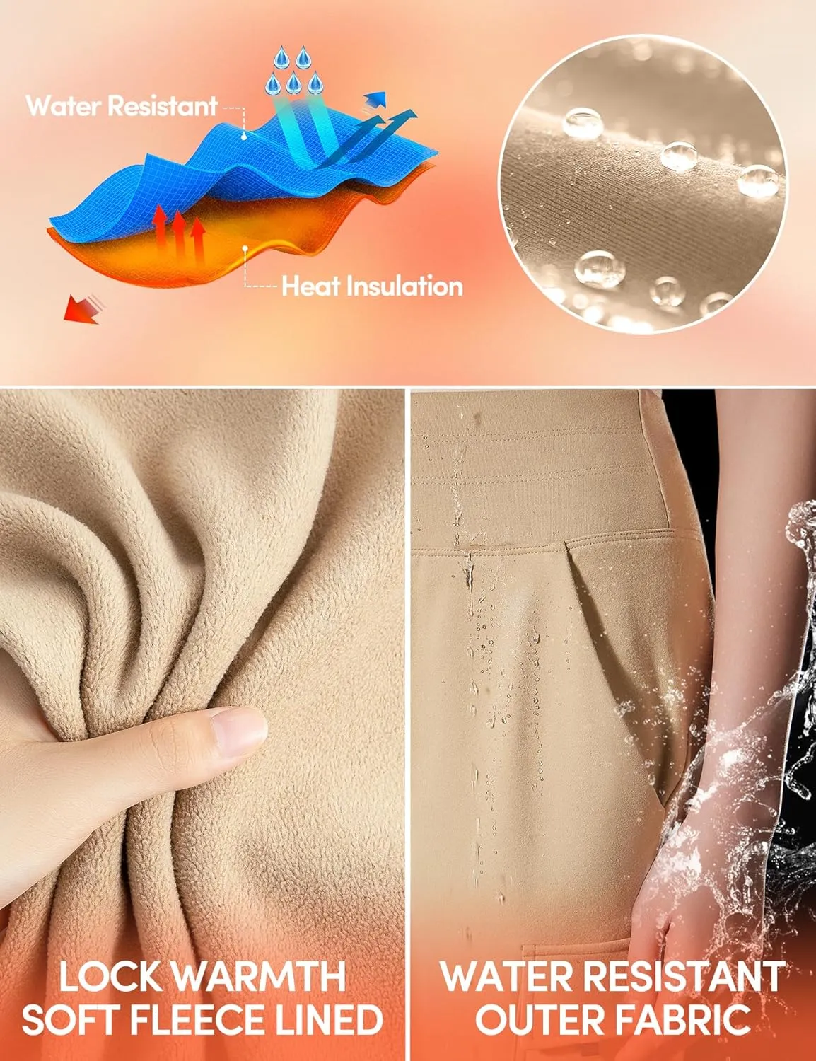 IUGA Women's Fleece Lined Pants Water Resistant Hiking Joggers High Waist Thermal Cargo Sweatpants for Women