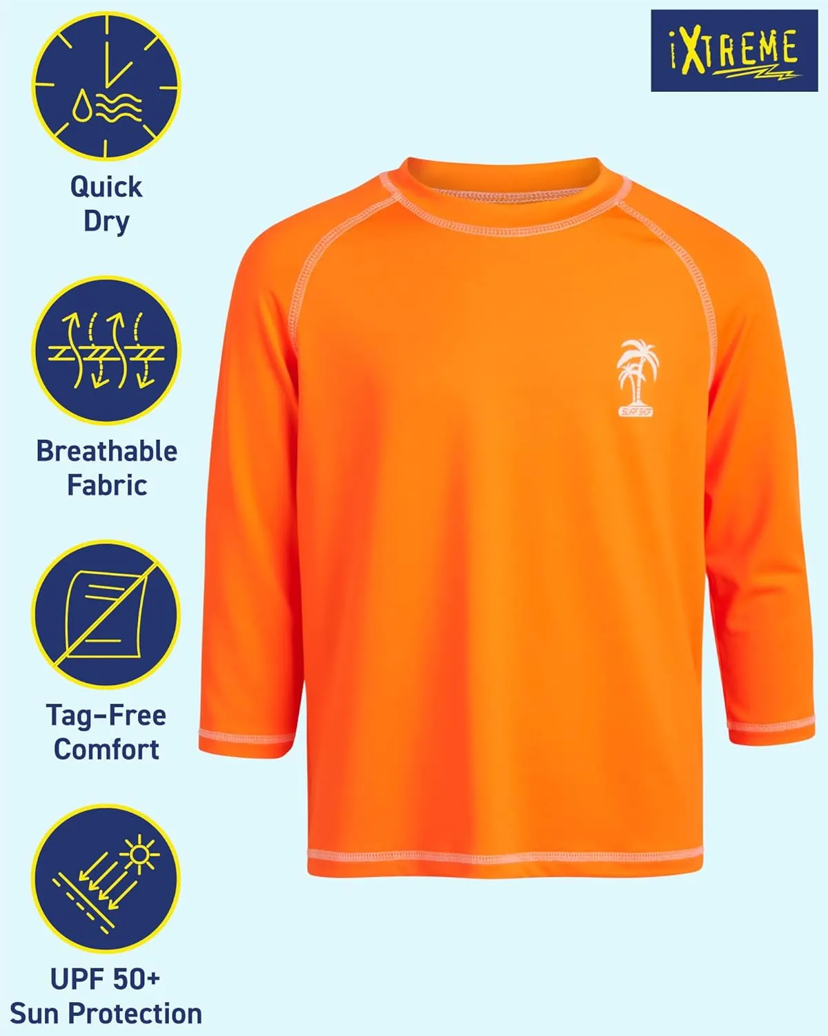 iXtreme Boys Swim Shirt - 2 Pack UPF 50  Sun Protection Long Sleeve Rash Guard for Boys - Quick Dry Sun Shirt Kids' Swimwear