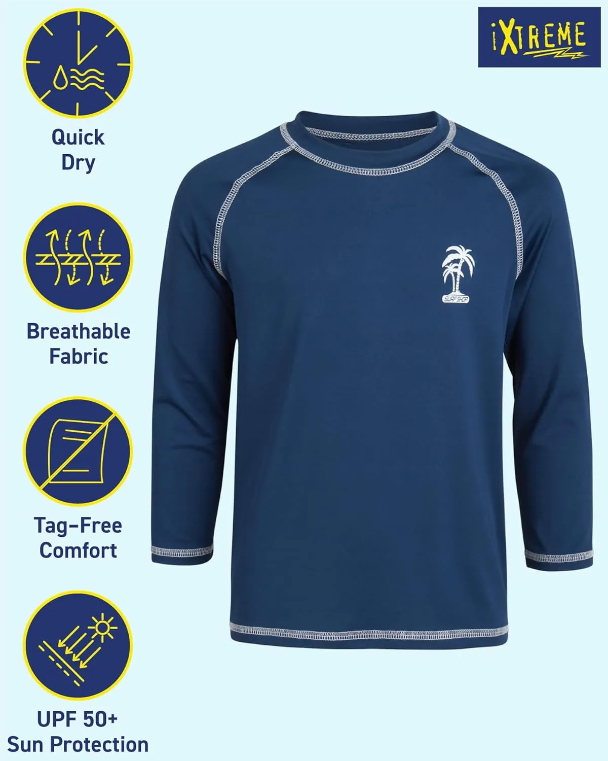 iXtreme Boys Swim Shirt - 2 Pack UPF 50  Sun Protection Long Sleeve Rash Guard for Boys - Quick Dry Sun Shirt Kids' Swimwear