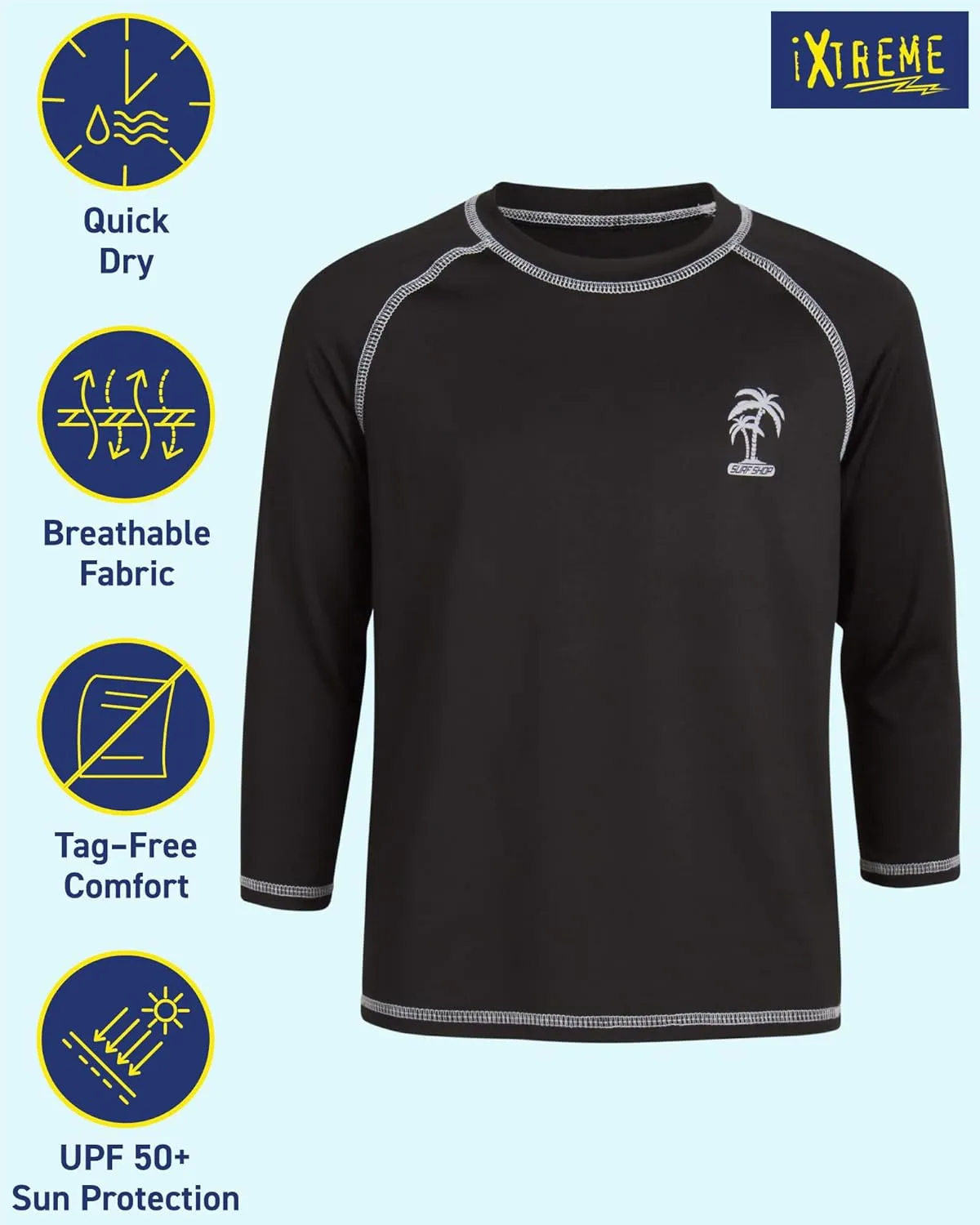 iXtreme Boys Swim Shirt - 2 Pack UPF 50  Sun Protection Long Sleeve Rash Guard for Boys - Quick Dry Sun Shirt Kids' Swimwear