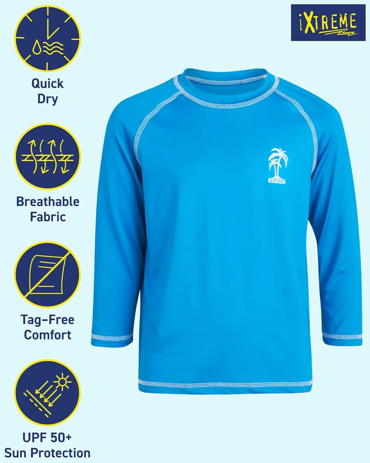 iXtreme Boys Swim Shirt - 2 Pack UPF 50  Sun Protection Long Sleeve Rash Guard for Boys - Quick Dry Sun Shirt Kids' Swimwear
