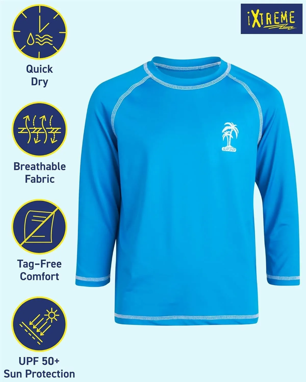 iXtreme Boys Swim Shirt - 2 Pack UPF 50  Sun Protection Long Sleeve Rash Guard for Boys - Quick Dry Sun Shirt Kids' Swimwear