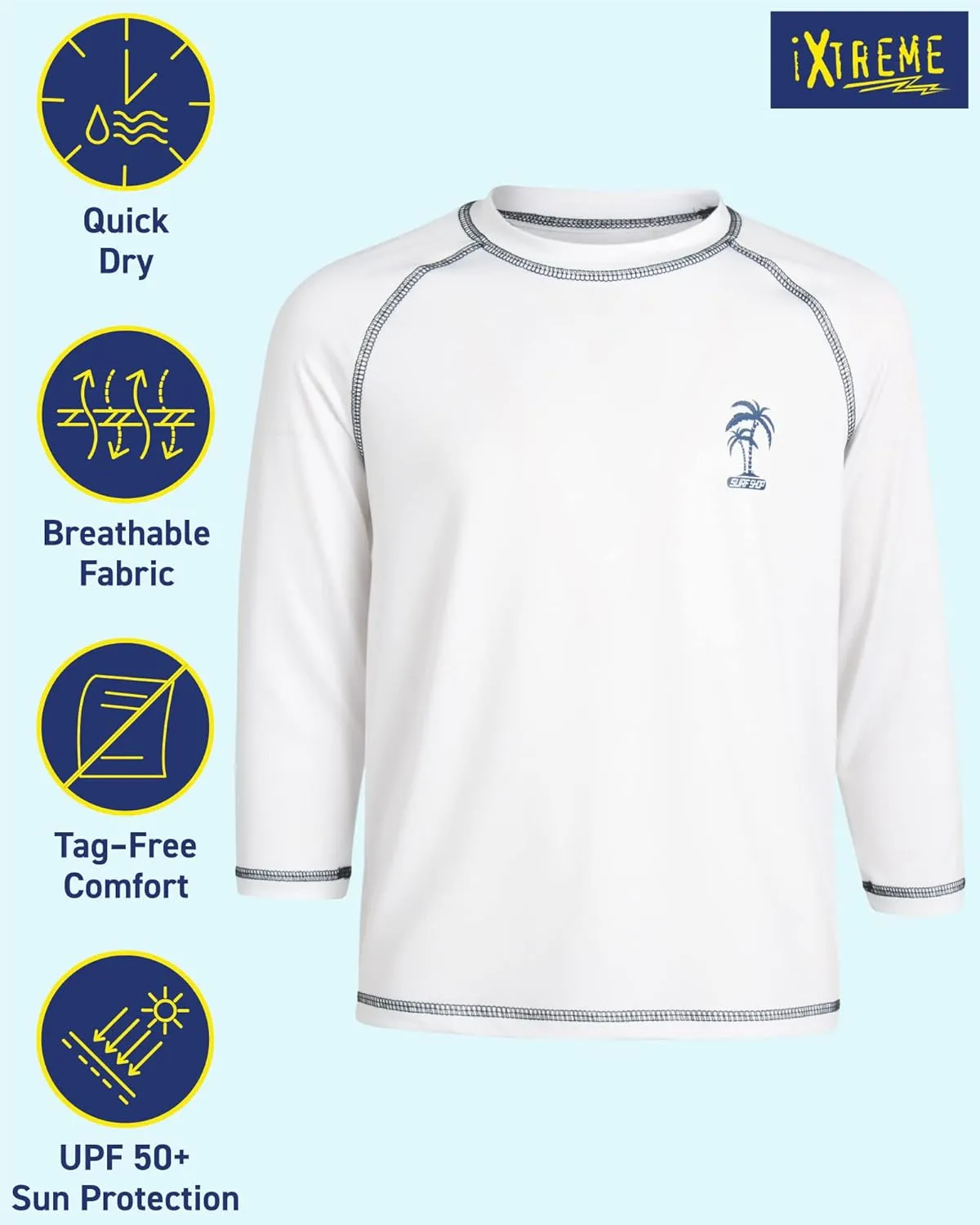 iXtreme Boys Swim Shirt - 2 Pack UPF 50  Sun Protection Long Sleeve Rash Guard for Boys - Quick Dry Sun Shirt Kids' Swimwear
