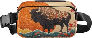 Japanese Bison Fanny Pack Water Resistant Waist Pack Sling Bag Purse for Women Men Travel Hiking