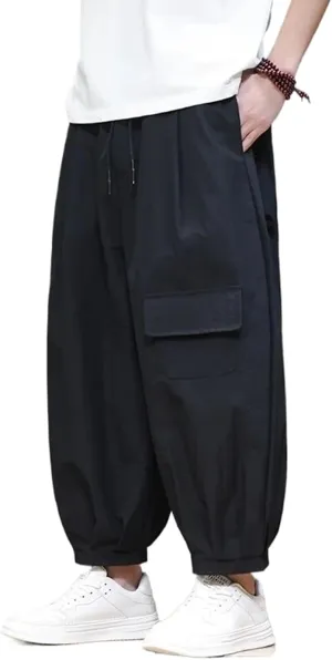 Japanese Spring Summer Casual Pants for Men Loose Cargo Harem Pants Ankle-Length Trousers