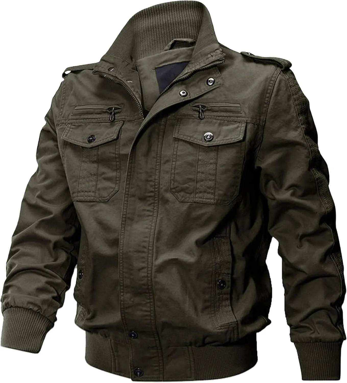 JEShifangjiusu Men's Washed Cotton Military Jacket Lightweight Casual Field Coat Windbreaker Utility Bomber Jackets Outwear