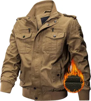 JEShifangjiusu Men's Washed Cotton Military Jacket Lightweight Casual Field Coat Windbreaker Utility Bomber Jackets Outwear