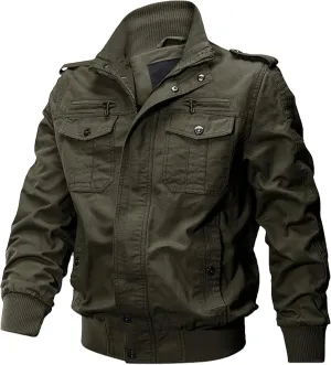 JEShifangjiusu Men's Washed Cotton Military Jacket Lightweight Casual Field Coat Windbreaker Utility Bomber Jackets Outwear
