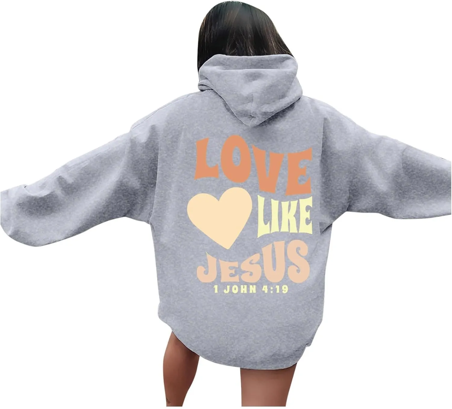 Jesus Loves You Sweatshirt for Women Casual Trendy Loose Fit Oversized Christian Sweatshirts Drawstring Pullover Y2k Hoodie