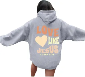 Jesus Loves You Sweatshirt for Women Casual Trendy Loose Fit Oversized Christian Sweatshirts Drawstring Pullover Y2k Hoodie