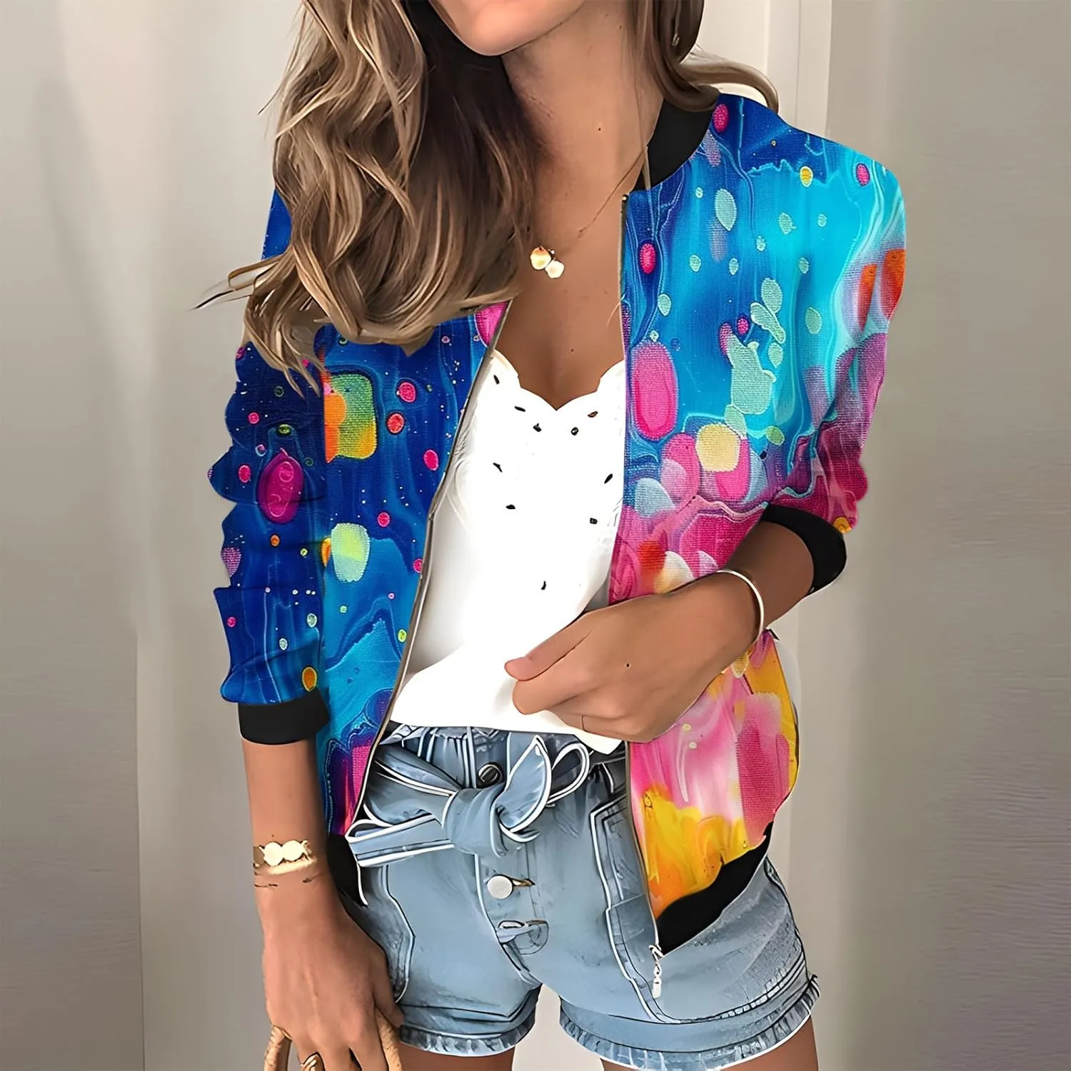 Juniors Track Gym Jacket Windbreaker Outfits Sweatshirt for Women Cuff Sleeve Floral Baseball Hooded Knit 2025