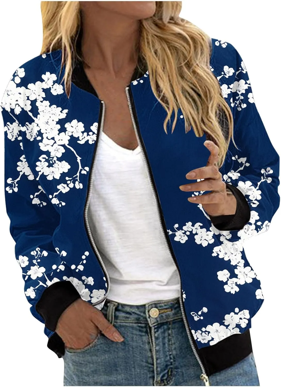 Juniors Track Gym Jacket Windbreaker Outfits Sweatshirt for Women Cuff Sleeve Floral Baseball Hooded Knit 2025