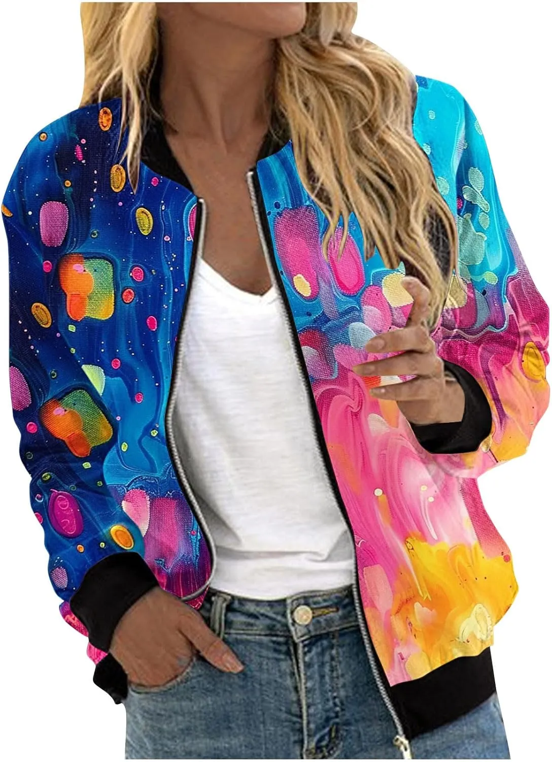 Juniors Track Gym Jacket Windbreaker Outfits Sweatshirt for Women Cuff Sleeve Floral Baseball Hooded Knit 2025